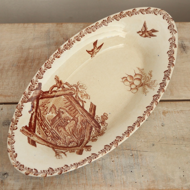 アンティーク ラヴィエ 小鳥 オーバル皿 COTTAGE フランス 仏英商会