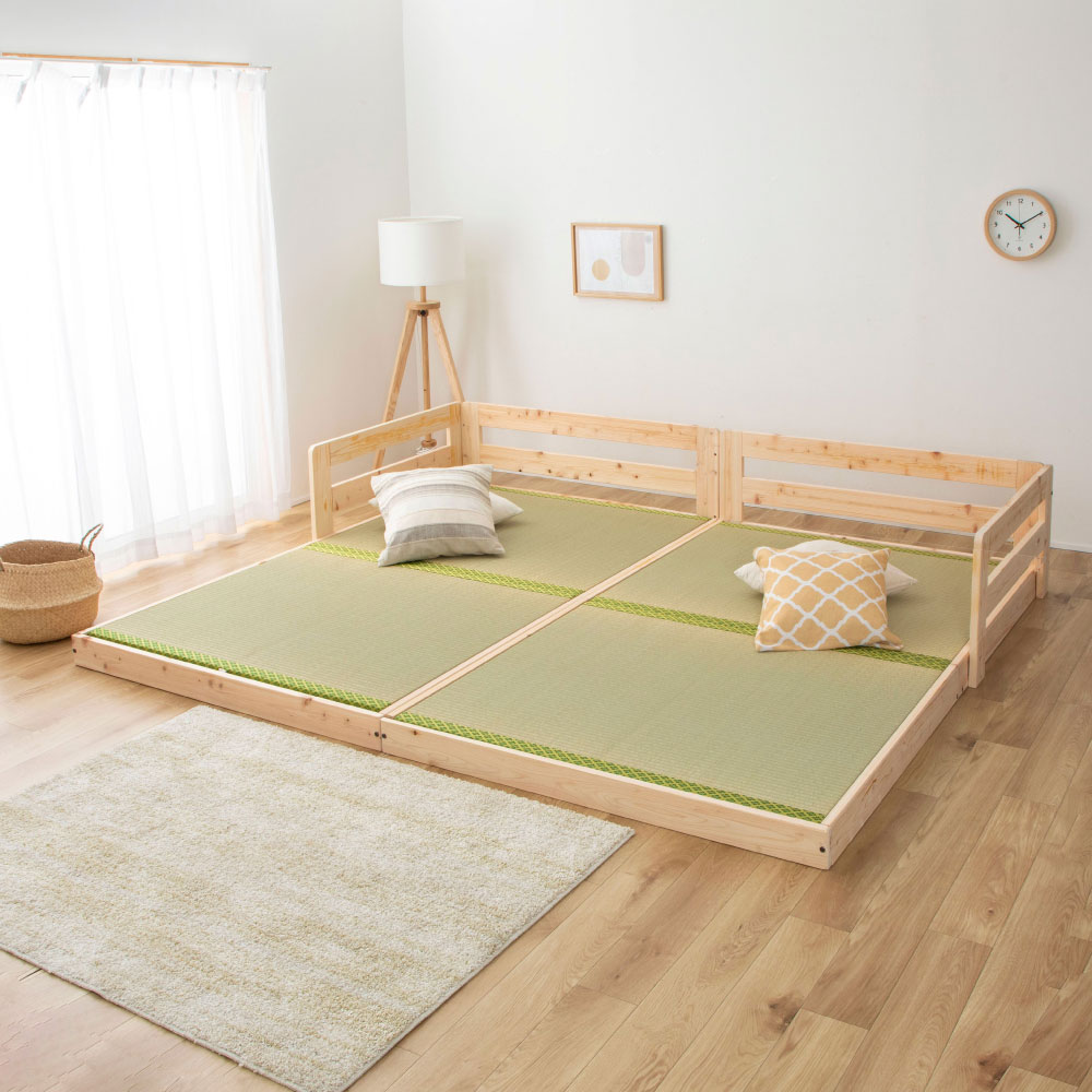 日本製 国産ヒノキ ぴったり連結 川の字 すのこベッド セミシングル