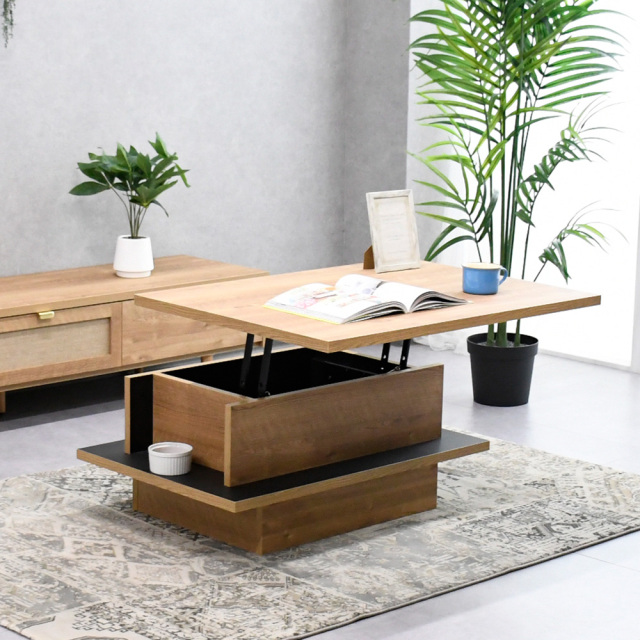 リフトアップテーブル 収納付き 日本製 完成品 昇降式テーブル ロー