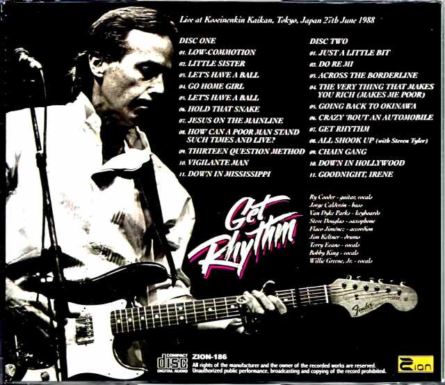 Ry Cooder ライ・クーダー/Tokyo,Japan 6.27.1988