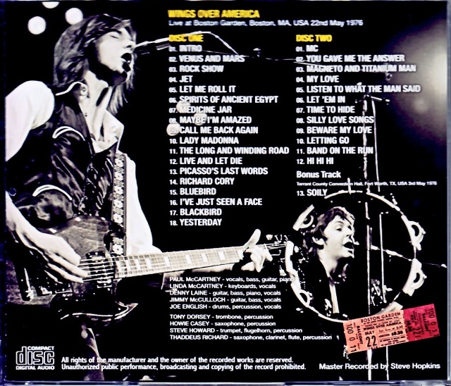 Paul McCartney Wings ポール・マッカートニー ウイングス/MA,USA 1976