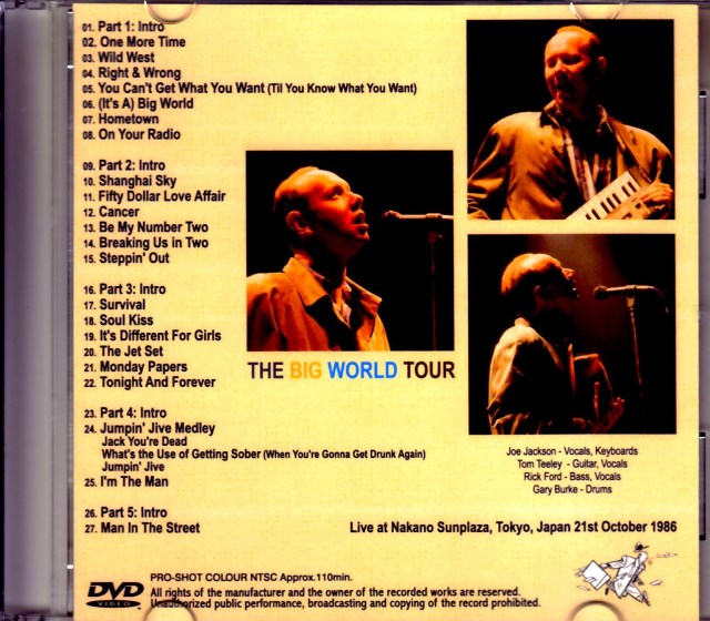 Joe Jackson ジョー・ジャクソン/Tokyo,Japan 1986