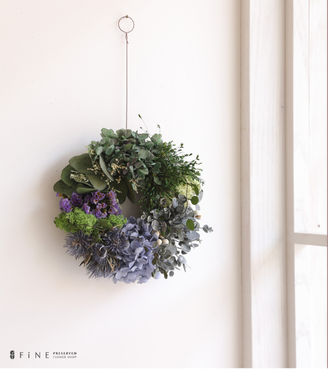 プリザーブドフラワー アンティーク ブルーパープル リース
