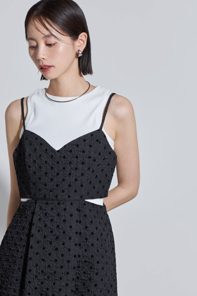 フロッキードットカットワークキャミワンピース