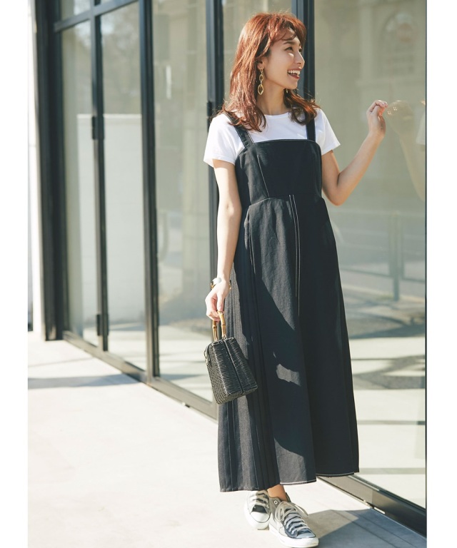 渡辺静香さん着用】サイドプリーツ配色ステッチジャンスカ