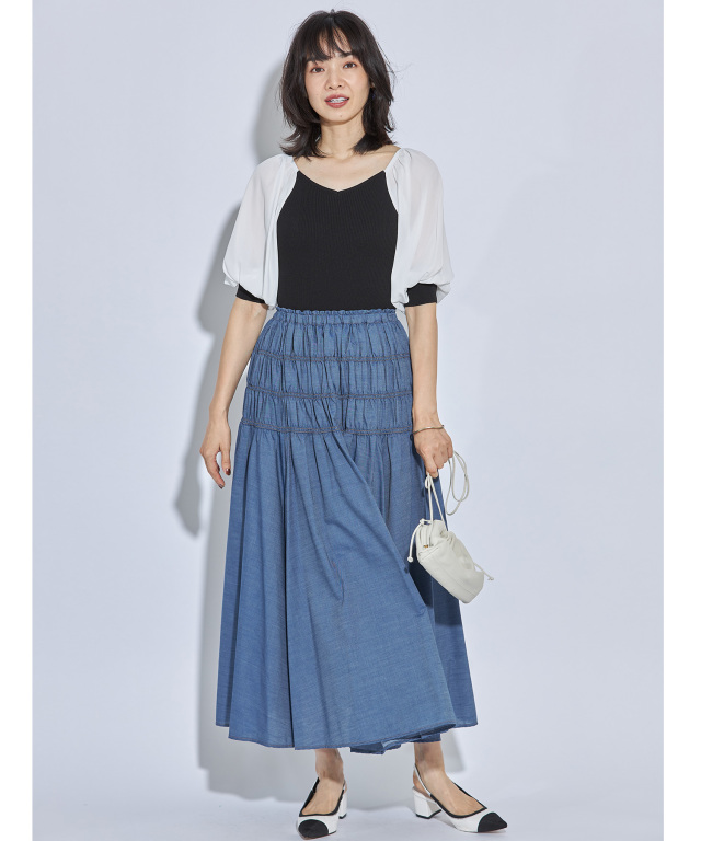 シアーパフスリーブ切替ニットプルオーバー