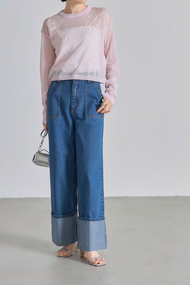 コード刺繍入りニットプルオーバー