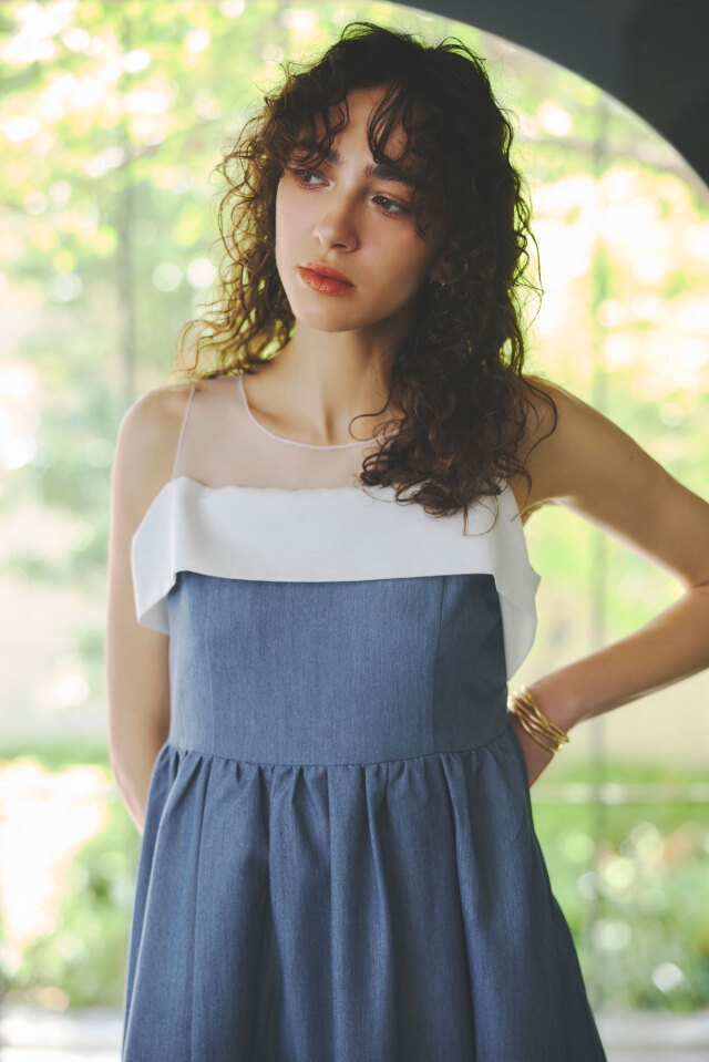 配色ロングワンピース