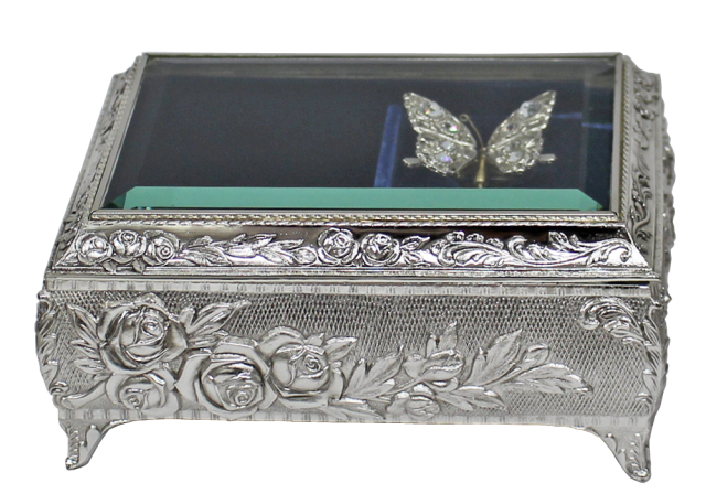 DY760 アンチモニーBOXオルゴール蝶々【シルバー】