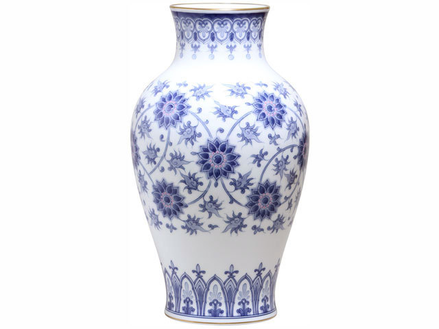 手描き】呉須唐草 36cm花器