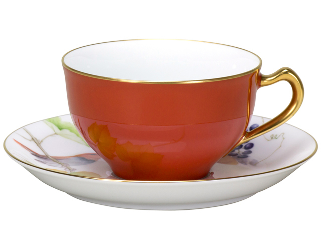 手描き】碗皿暦 11月「山葡萄と駒鳥」 カップ＆ソーサー【100周年記念