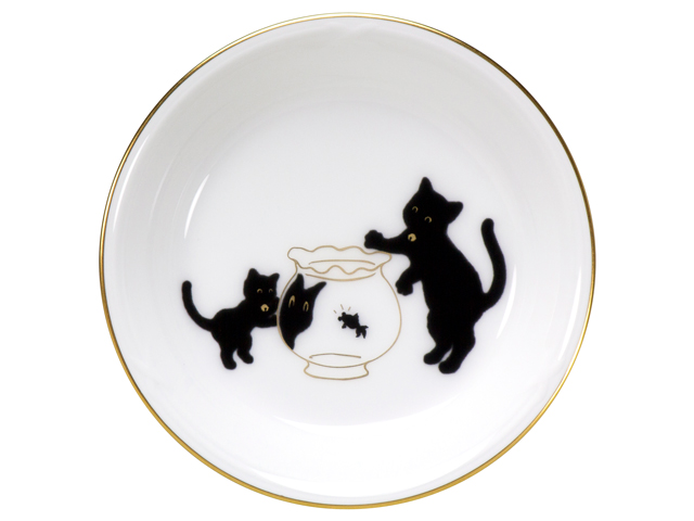 黒猫親子』-縁起物語- 豆皿その2「金魚」