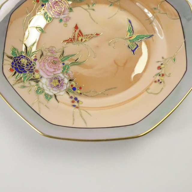 オールドノリタケ ラスター彩 蝶と花の八角形プレート 飾り皿 アンティーク