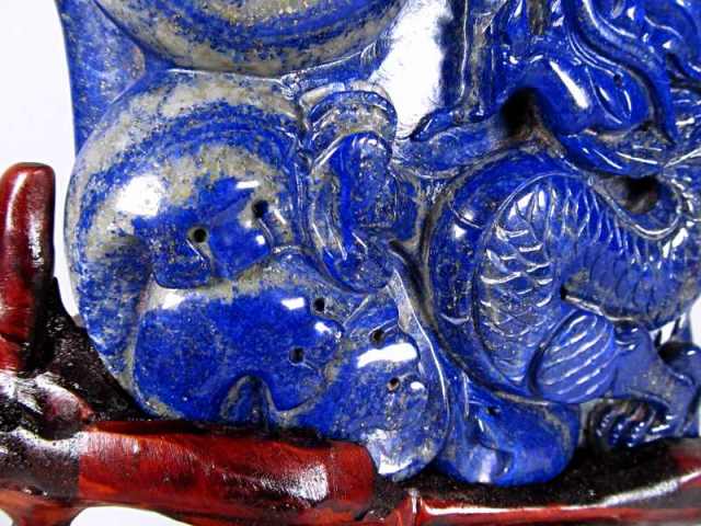 店頭展示中 濃厚ブルー 玉持ち龍神 ラピスラズリ 龍彫刻置物 重さ