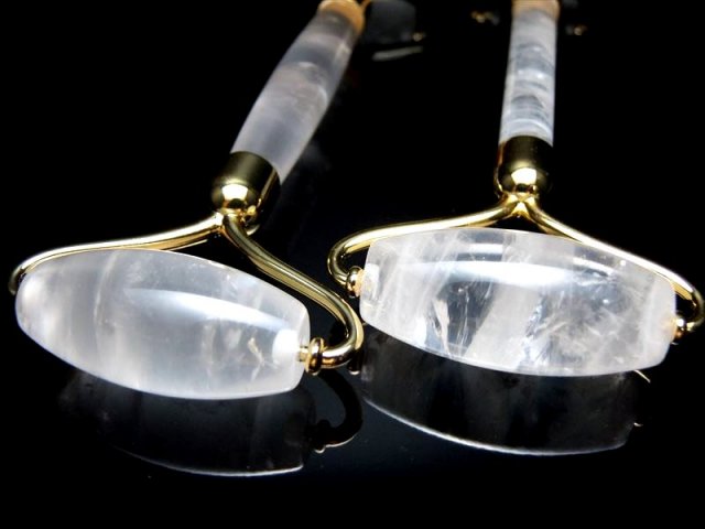 天然石 美顔ローラー 水晶 全長約140mm-145mm 1個売り 4A水晶使用