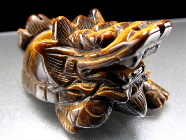 タイガーアイ ロングイ 龍亀 幅約60mm 財運を高める瑞獣 インテリアに