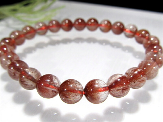3A+ レッドルチルクォーツ ブレスレット 7mm-7.5mm×25珠 透明赤針
