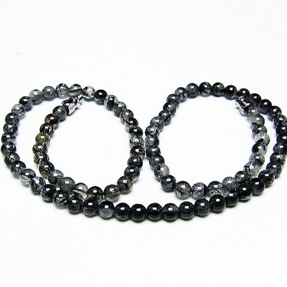 ブラックルチルクォーツ ネックレス 5mm [t354-6117]