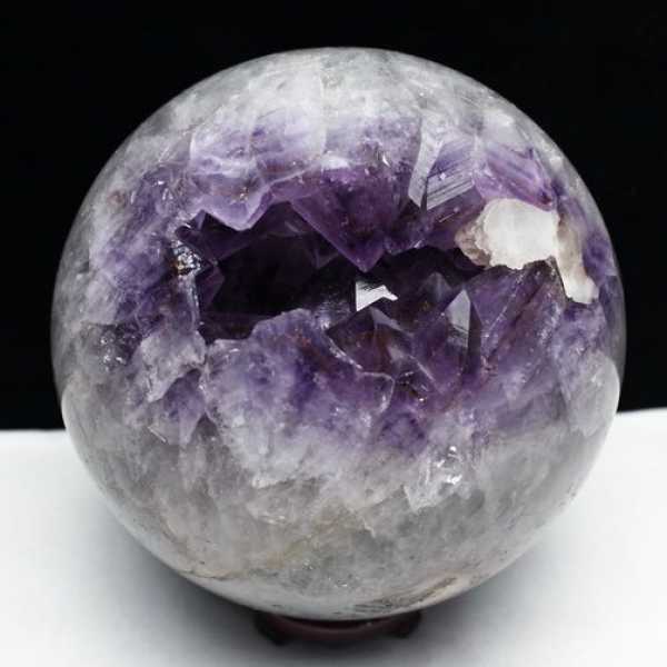 6.1Kg アメジスト 笑口 丸玉 カルサイト共生170mm [T610-11738]