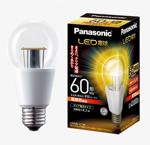パナソニック】クリア電球タイプ LED電球 8.2W 《電球色相当/E26口金