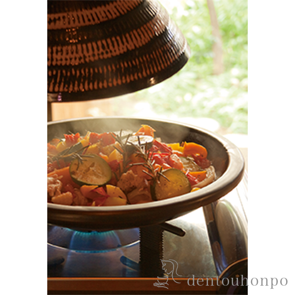 送料無料】 ふっくらさん タジン鍋 黒らく 大（3～5人用） レシピ