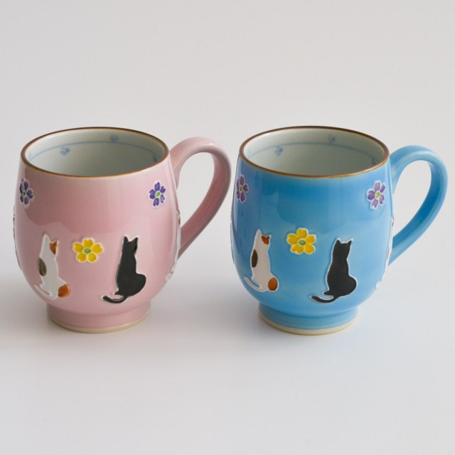 送料無料】 ペアマグカップ 交趾花ねこ / 退職祝い 定年 プレゼント