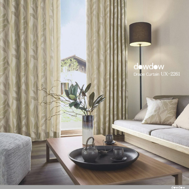 和モダン】笹の織柄のドレープカーテン＆シェード【UX-2261】グリーン