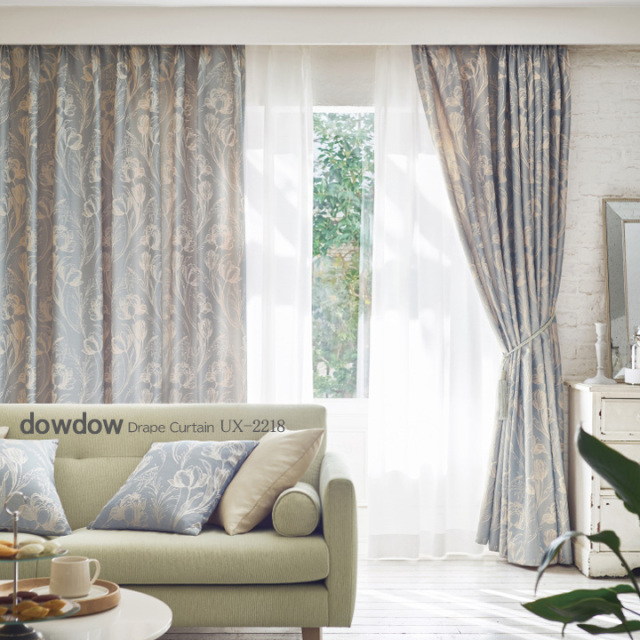 シャビーシック】光沢感が美しい花柄のドレープカーテン＆シェード【UX