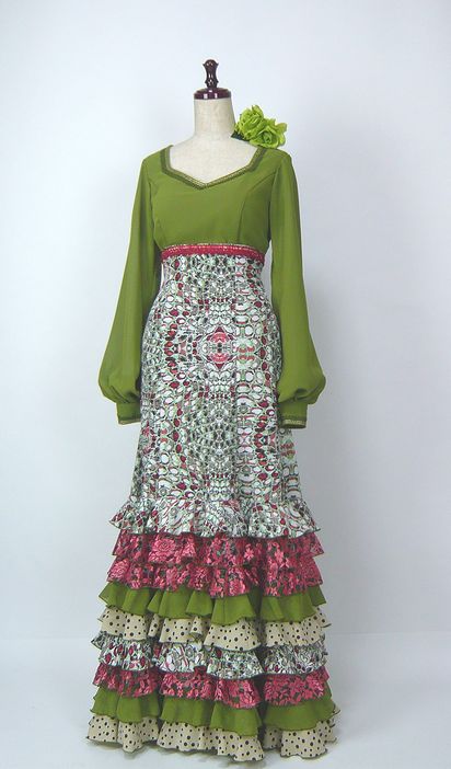 フラメンコ衣装 モスグリーン