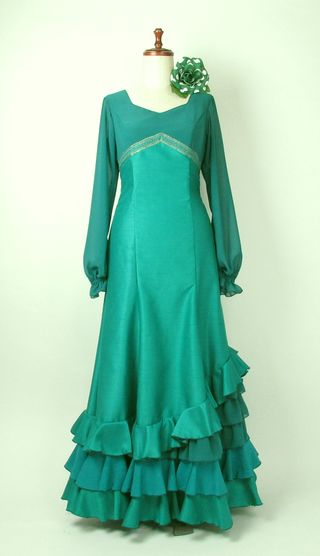 フラメンコ衣装 ワンピース 緑 グリーン