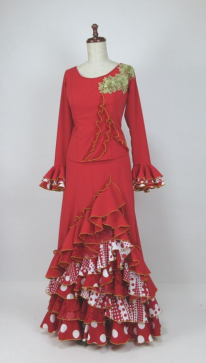 フラメンコ衣装 赤・無地・ツーピース