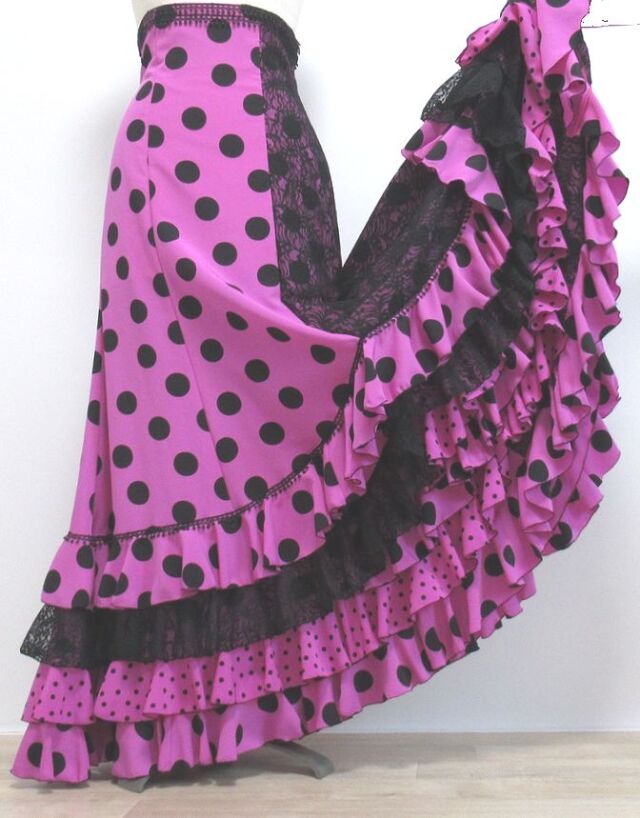 フラメンコ衣装 ハイウエストツーピース ピンク×黒