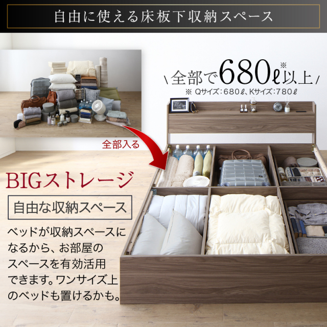 収納付きベッド |【新商品】棚・コンセント付き大型引き出し収納付き