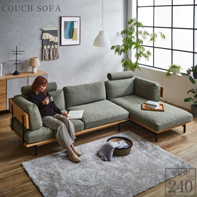 カウチソファ ソファ 3人掛け 三人掛け ファブリック 帆布 キャンバス