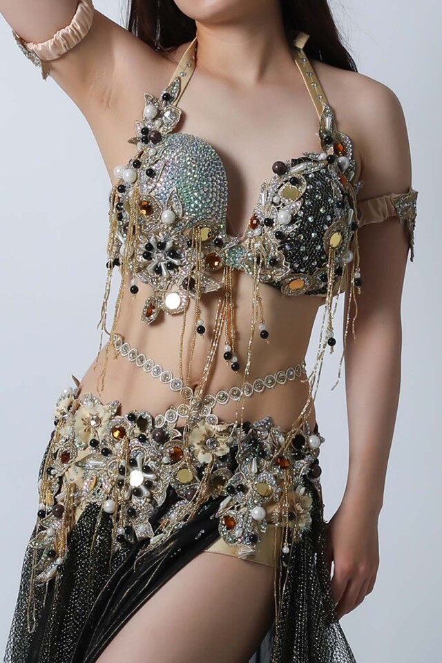 エジプト製【Amr】ベリーダンスコスチュームCF-COS-A345-1(黒black