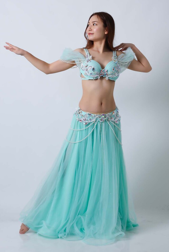 ベリーダンス衣装オリエンタルコスチューム(エメラルドグリーン)【送料