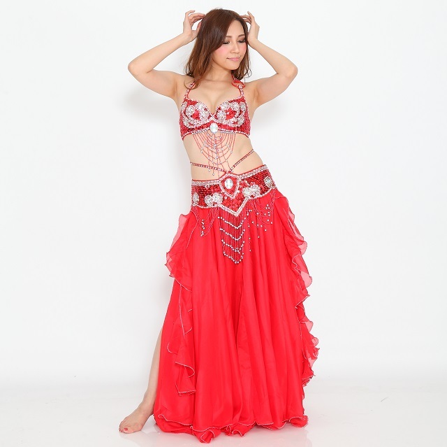 格安ベリーダンス衣装、発表会コスチューム(赤レッド)【送料無料】