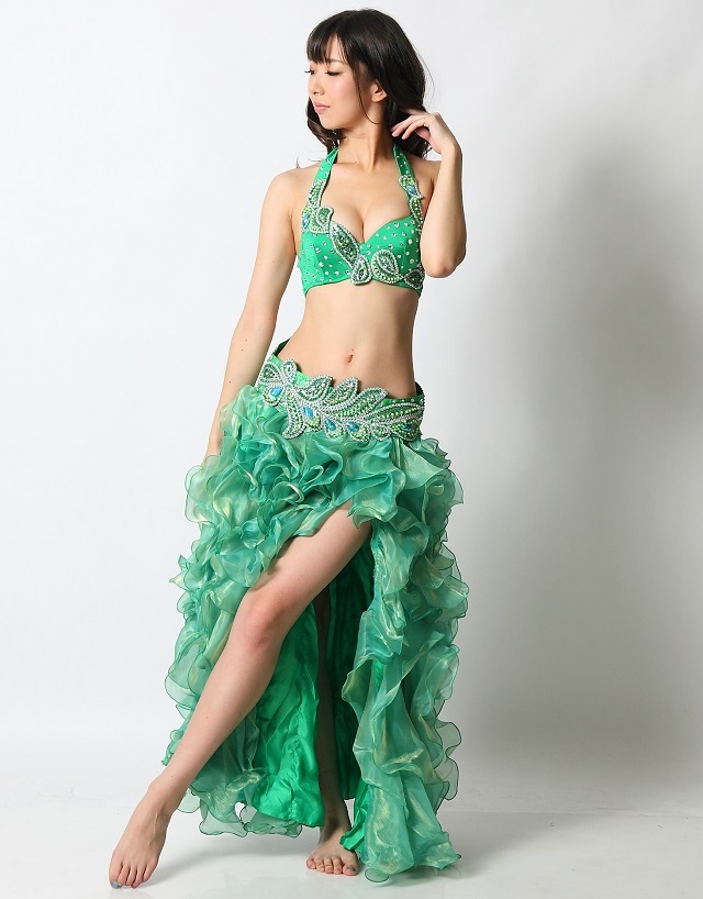 ベリーダンスコスチューム3点セット(緑、green)【送料無料】