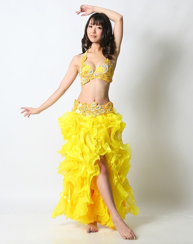 ベリーダンス衣装コスチューム(yellow黄色）送料無料（S-M/M-L/Lサイズ）