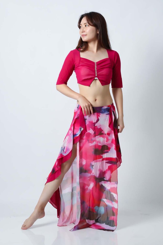 ベリーダンスレッスン着CE39(トップス+スカート)2点セットM-Lサイズ