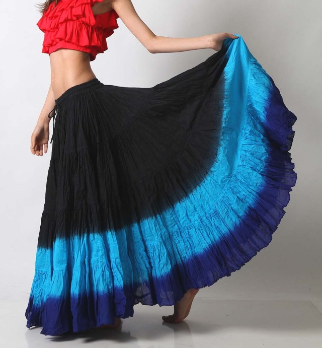 25ヤードスカートD25Tコットン(黒/水色/青)（black/light blue/blue