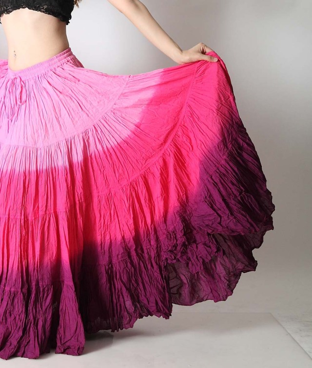 ベリーダンス 25ヤードスカートD25Uコットン (ピンク/パープル）送料無料