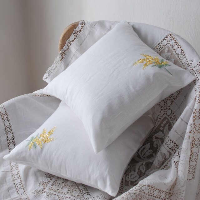 francjour フランジュール ｜ ミモザ刺繍リネンクッションカバー