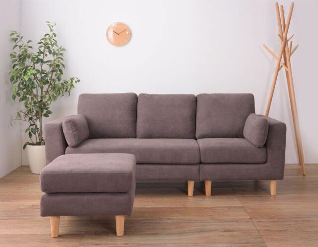 カウチにもなる3人掛けソファ オットマン付｜北欧家具アンバーデザイン