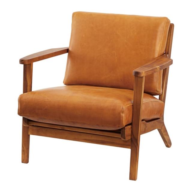 木枠レザー1人掛けソファ｜北欧家具アンバーデザイン