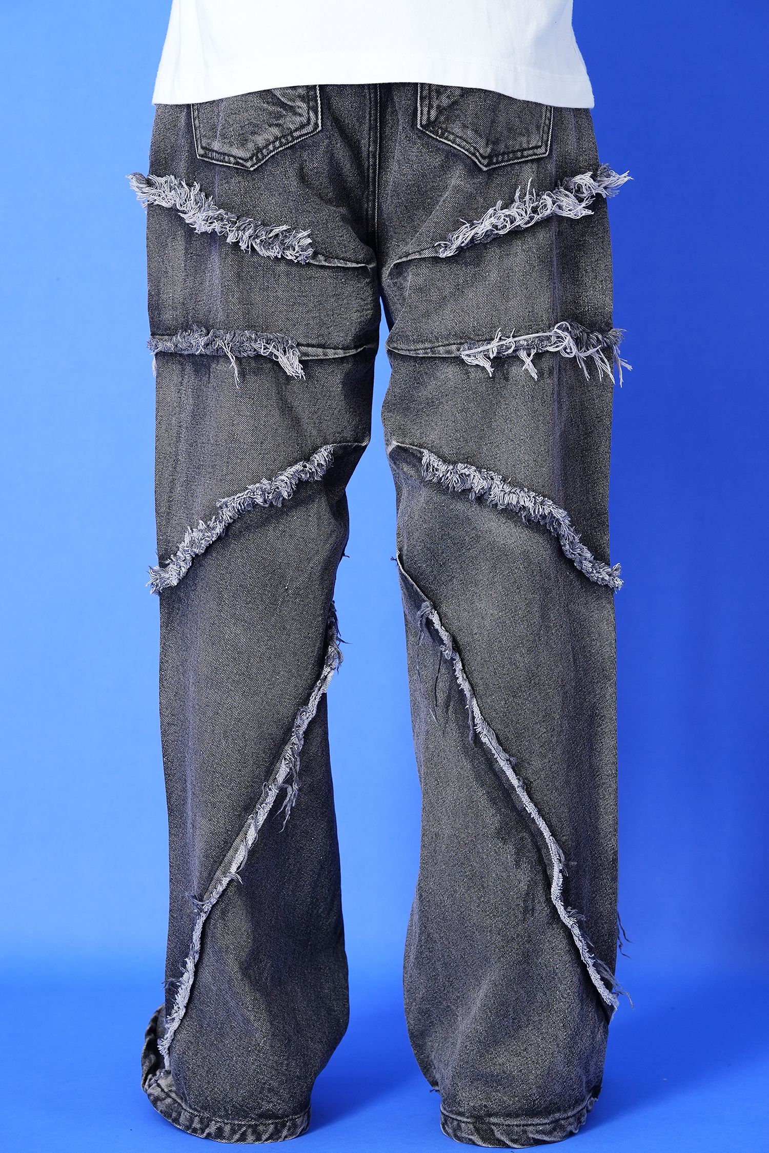 ラディアルフリンジウォッシュドワイドデニムパンツ / ビンテージ