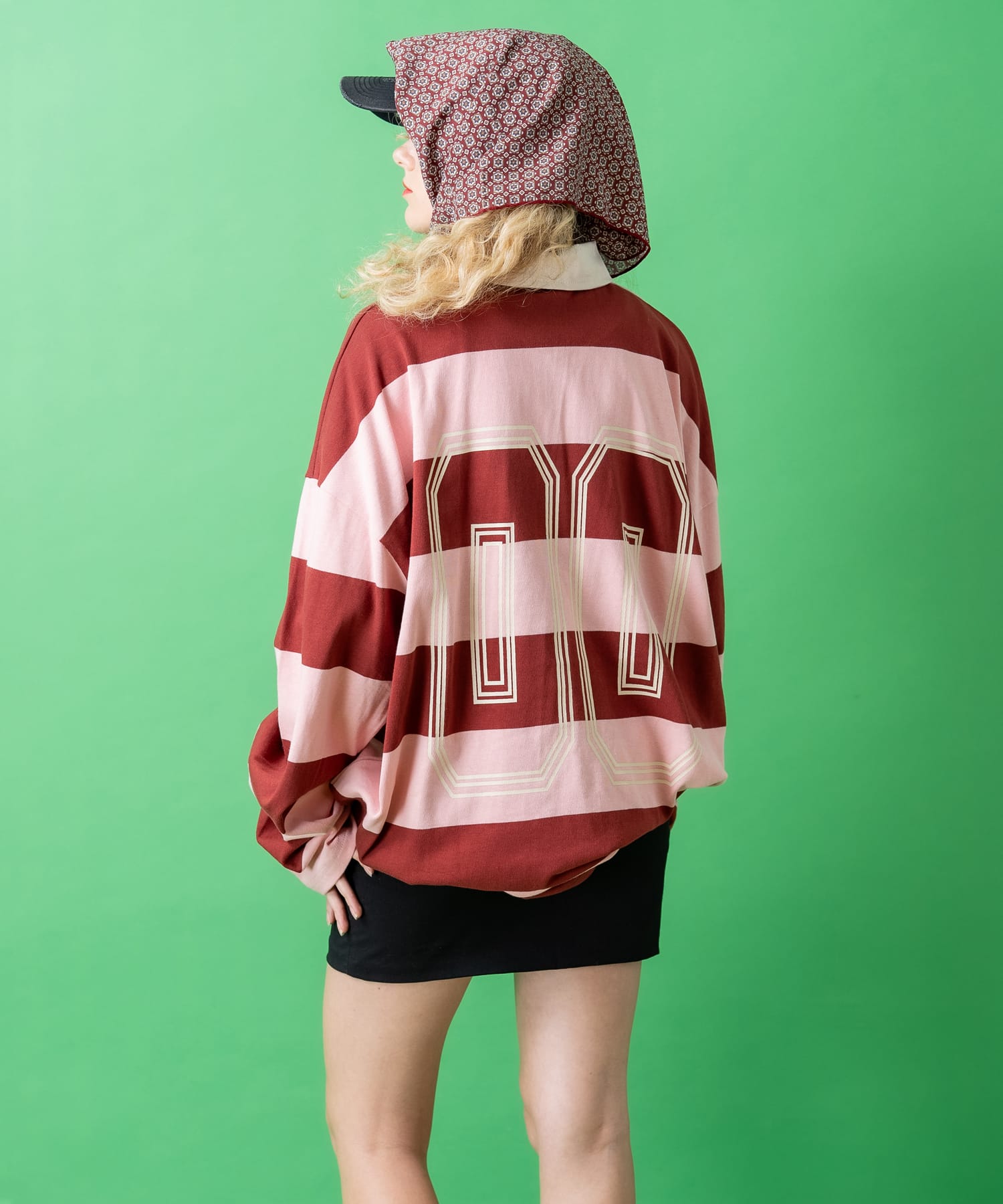 ロゴ＆ナンバリングオーバーサイズボーダーラガーシャツ / 柄 ロング