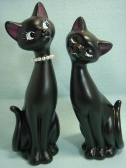 2体セット☆昭和レトロ 黒ネコの置物 陶器 【TO0666】 アンティーク