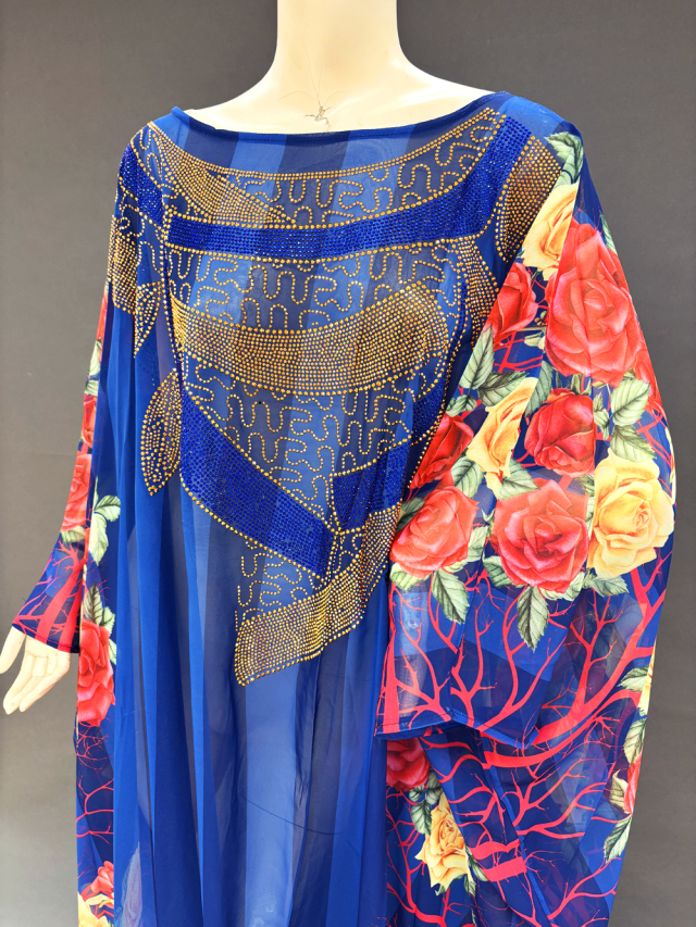 ハリージドレス・ベリーダンス衣装】大人っぽいブルー！首元のストーン