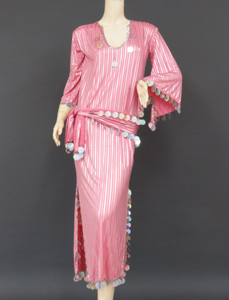 ベリーダンス衣装】輝く華やかストライプ☆ピンクのサイーディドレス3